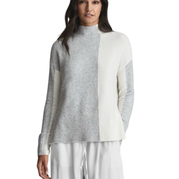REISS Grey Gaia Color Block High Neck Wool Blend Sweater Jumper - Picture 1 of 13